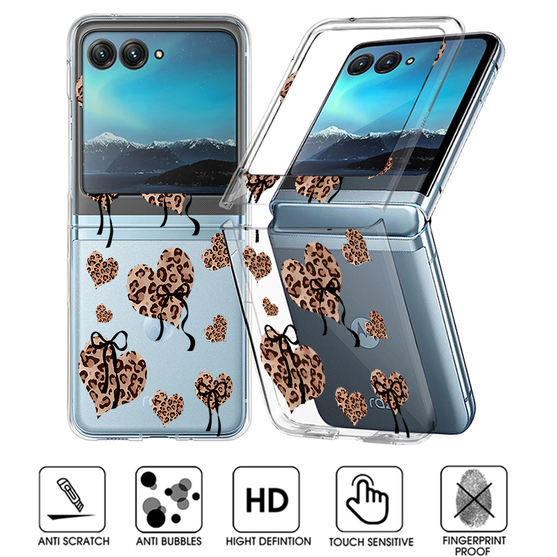 Phone Cases Motorola - เคสโทรศัพท์ลายหัวใจพิมพ์ลายเสือดาวใส สำหรับ Motorola Razr 60 50