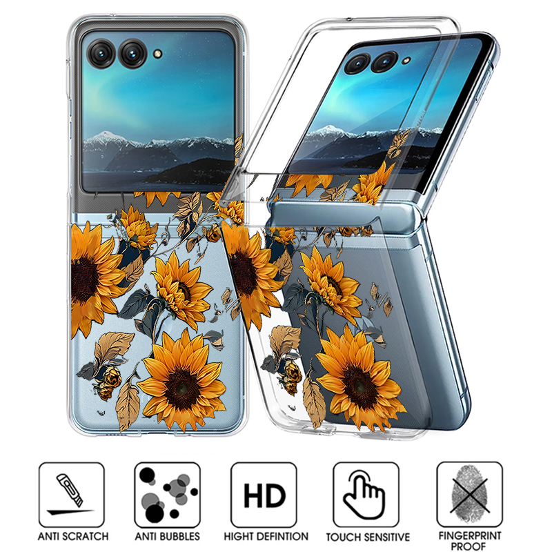 Phone Cases Motorola - เคสโทรศัพท์ลายดอกทานตะวันใสสำหรับ Motorola Razr 50 40 Ultra
