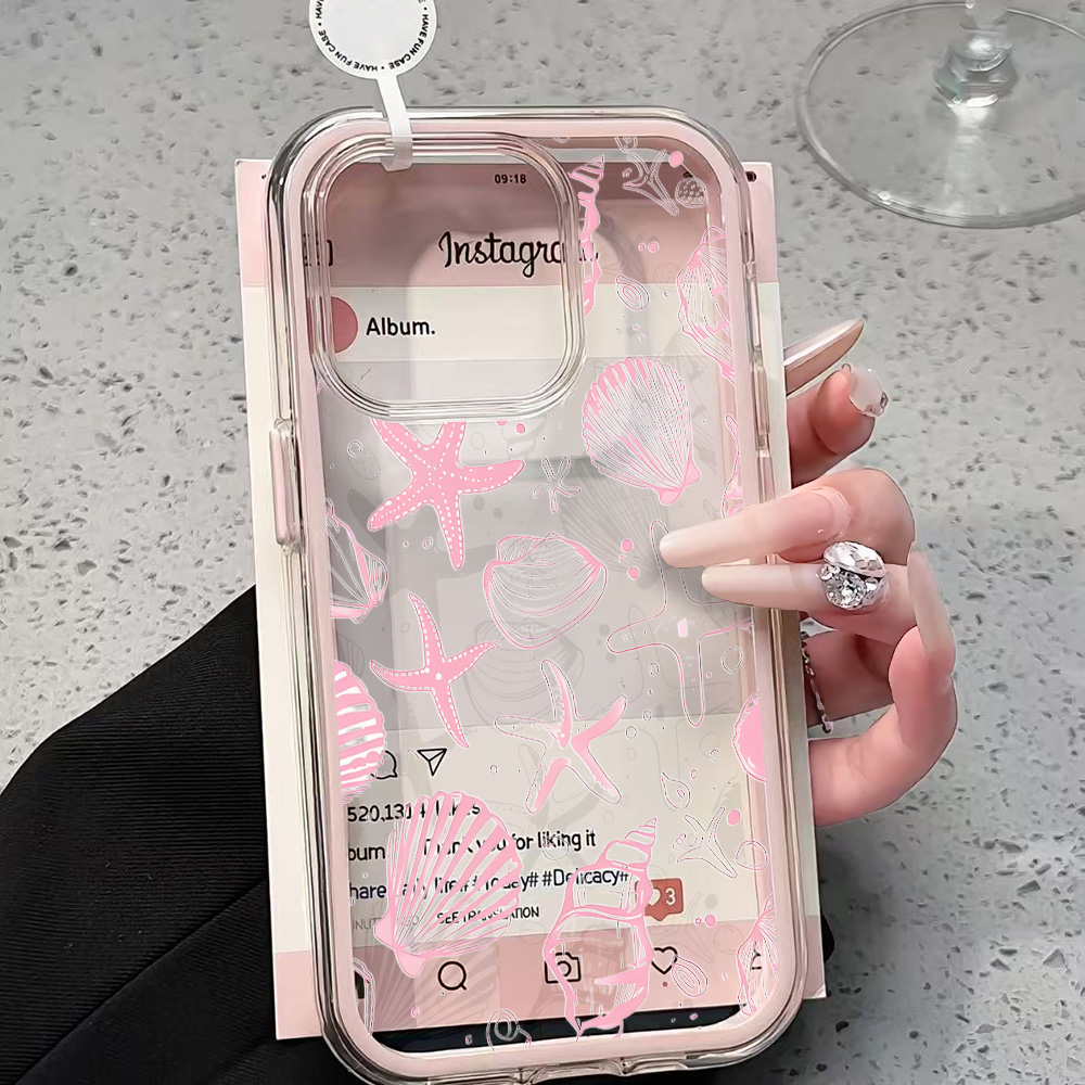 Phone Cases Clear - เคสโทรศัพท์ใสลายเปลือกหอยสีชมพูฤดูร้อน สำหรับ iPhone 17 13 16