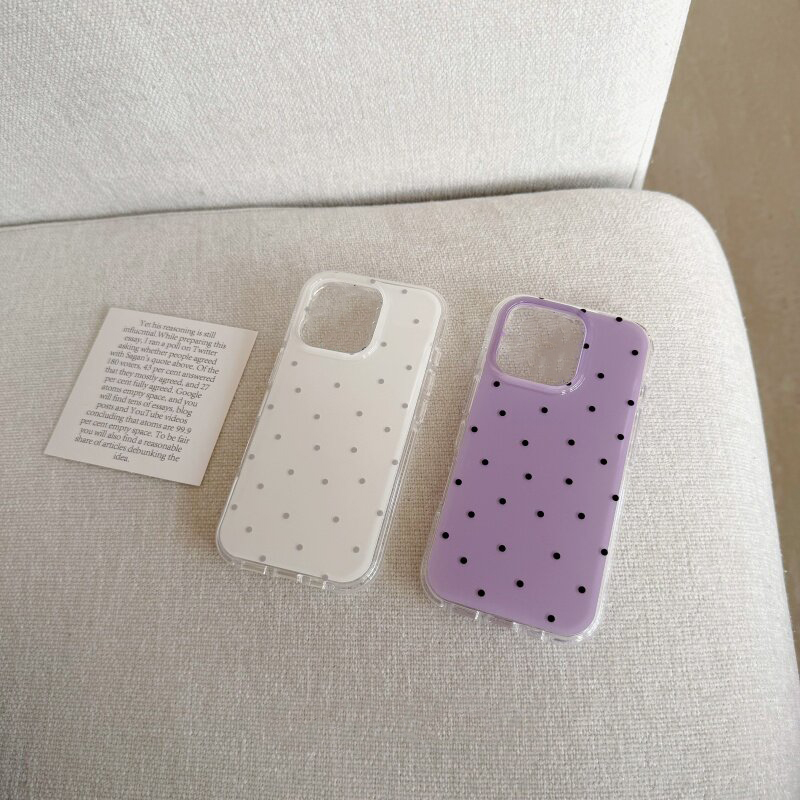 Phone Cases Polka Dot - เคสโทรศัพท์ลายจุดสีขาวและสีม่วงสไตล์เกาหลี สำหรับ iPhone 17 Air 16
