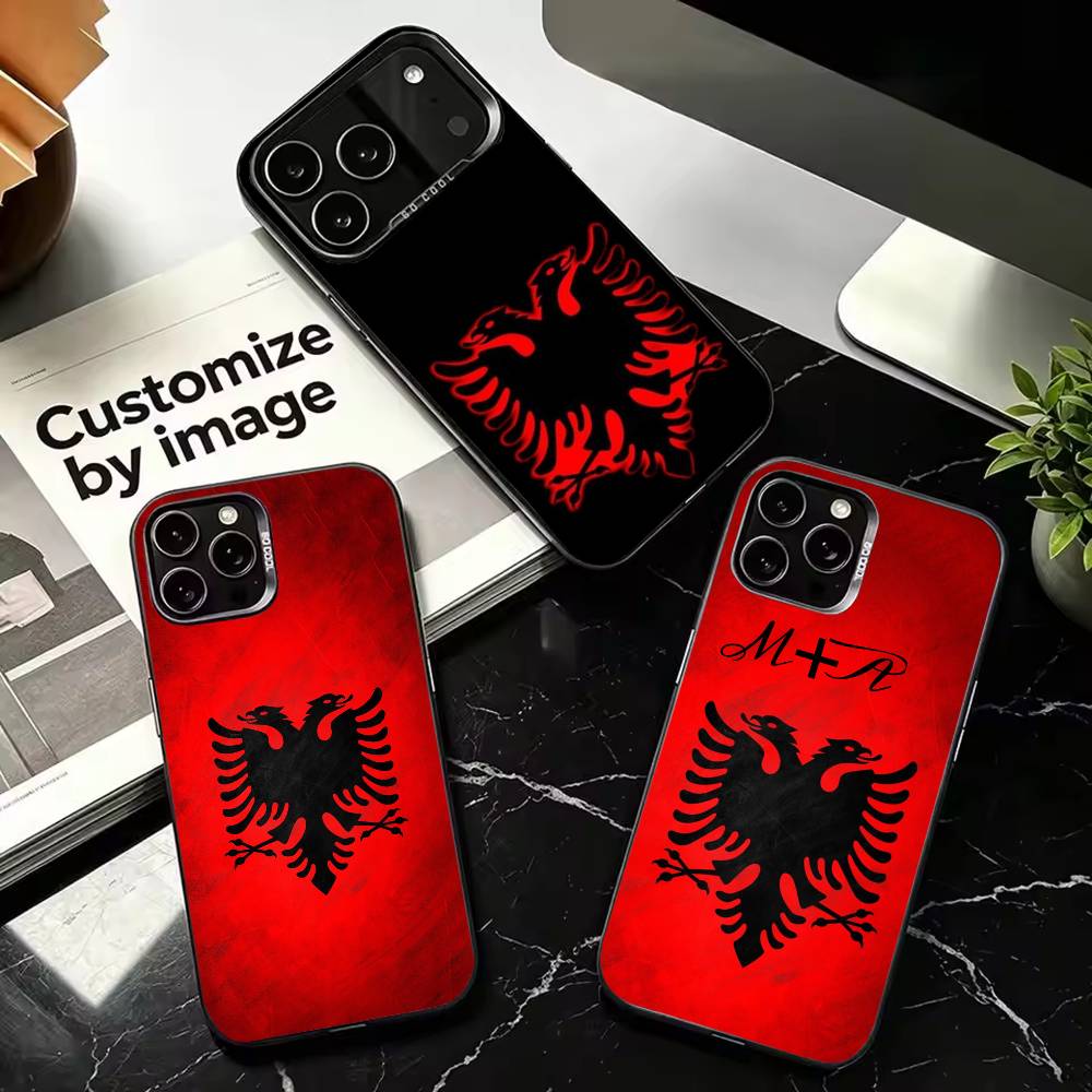 Phone Cases That Fit Iphone 16E - เคสโทรศัพท์มือถือป้องกันสีเงินลายธงชาติแอลเบเนียและนกอินทรี เหมาะสำหรับ iPhone 11,12,13,14,15,16,17,Plus,Pro Max,XS,Mini