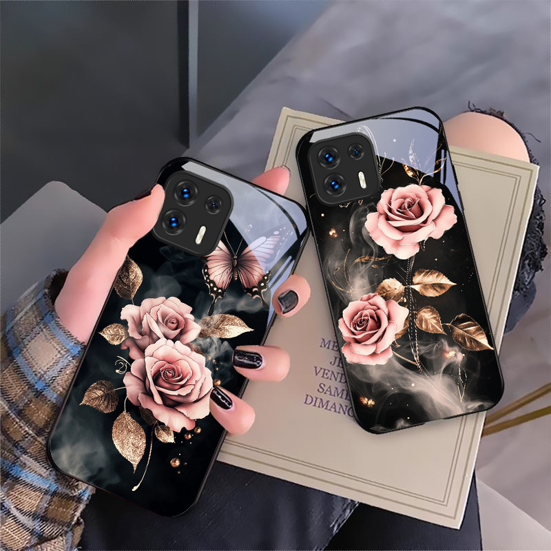 Phone Cases Motorola - เคสโทรศัพท์ลายผีเสื้อ รัก ดอกกุหลาบสีชมพู สำหรับ Motorola Moto