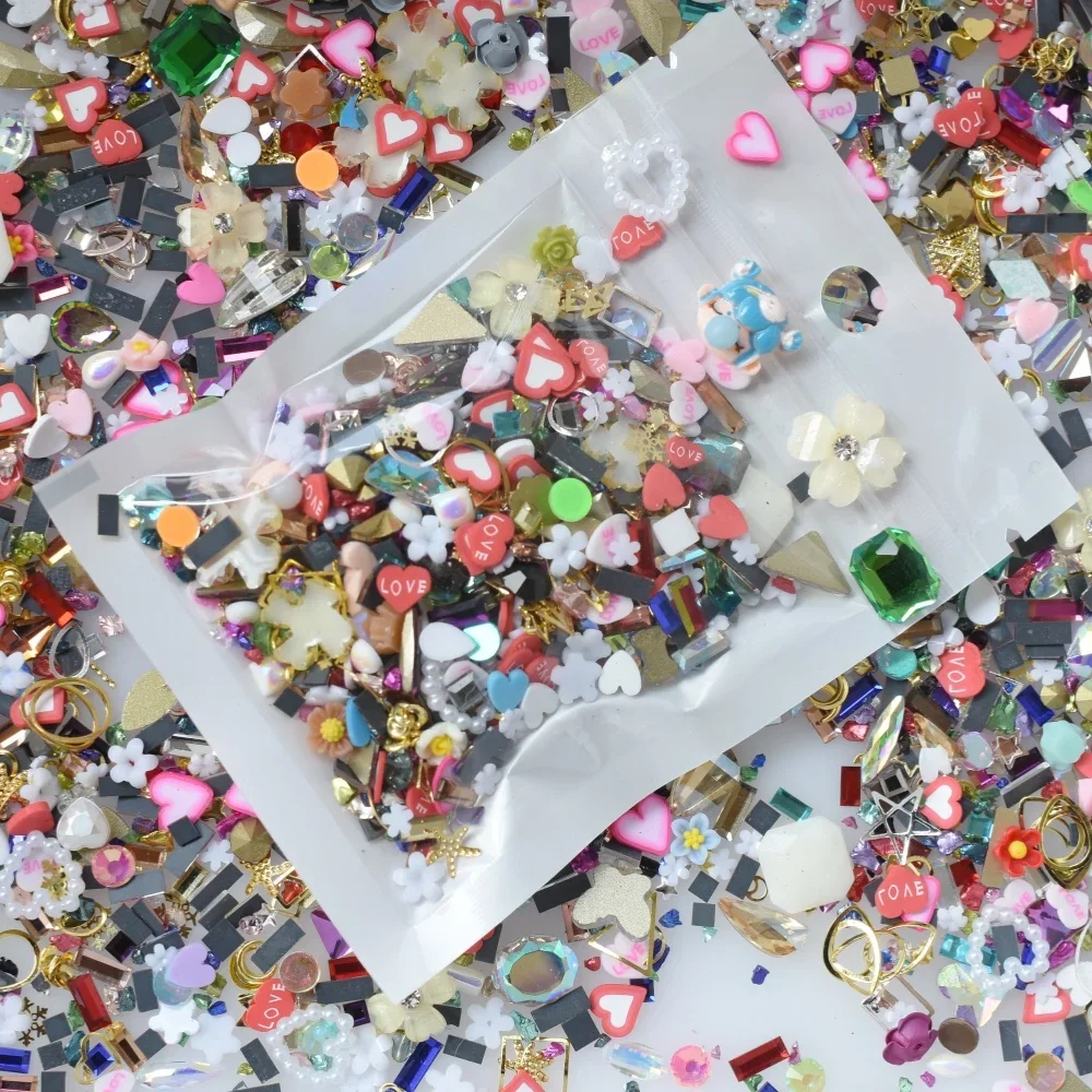 Phone Cases Wholesale - 30g ขายส่งสุ่มผสมจํานวนมากทองแดงเรซิ่นแก้ว Rhinestones 3D หินตัวเลขลูกปัด Charms
