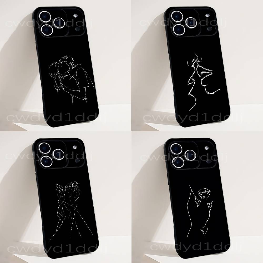 Phone Cases That Fit Iphone 16E - เคสโทรศัพท์ลายเส้นมินิมอลรูปคู่รัก สำหรับ iPhone 17,16,15,14,13,12,Pro,Max,Plus,E,SE4,Air,Mini ป้องกันการกระแทก